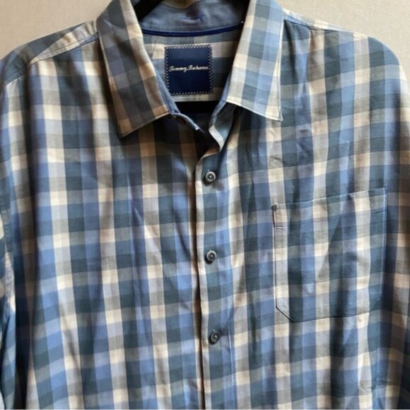 Tommy Bahama silk cottonn checker plaid long sleeves button up shirt Sz XL - Picture 3 of 8